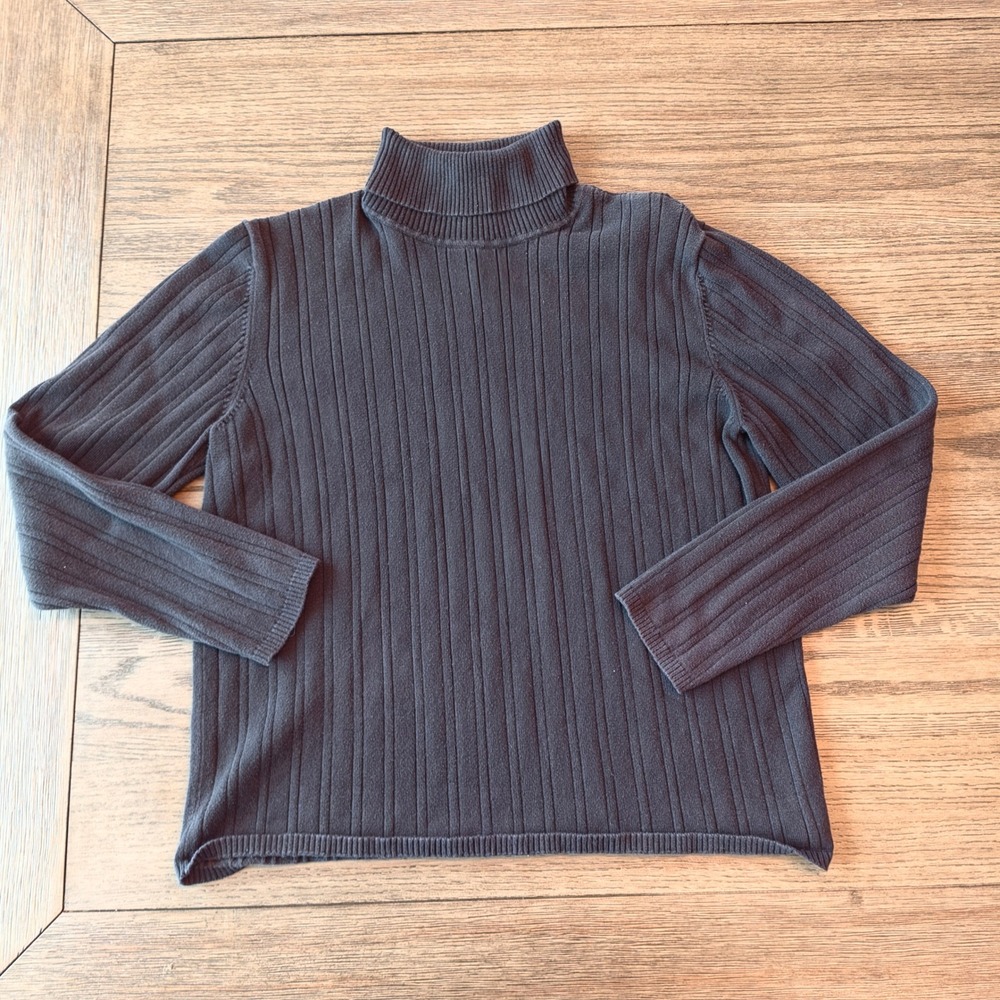 Talbots Womens XL Black Ribbed‎ Cotton Turtleneck Long Sleeve Sweater